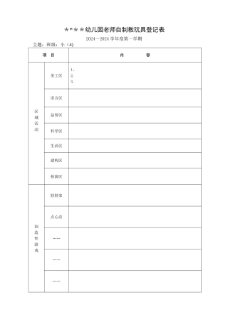 幼儿园-自制教玩具登记表