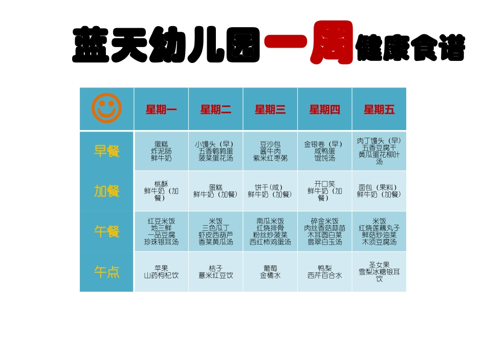 幼儿园一周食谱——word的应用_第1页