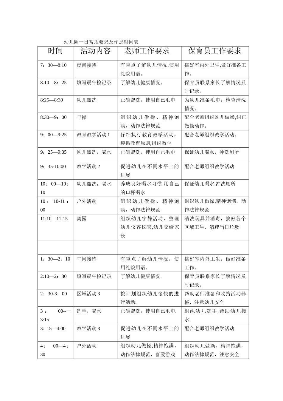 幼儿园一日常规要求及作息时间表_第1页