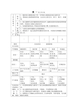 幼儿园中班九月第一周计划