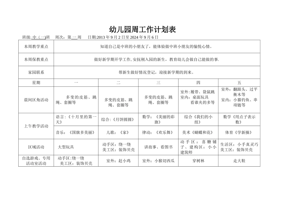 幼儿园中班周计划表[1]_第1页