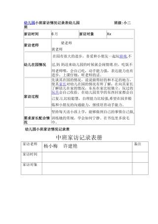 幼儿园中班家访情况记录表-中班家访表