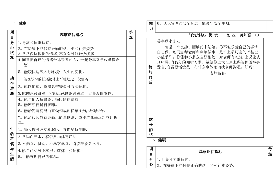 幼儿园中班幼儿发展评估表_第1页