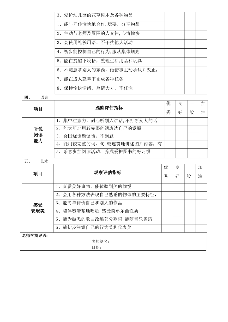 幼儿园中班幼儿学期未评价表_第2页