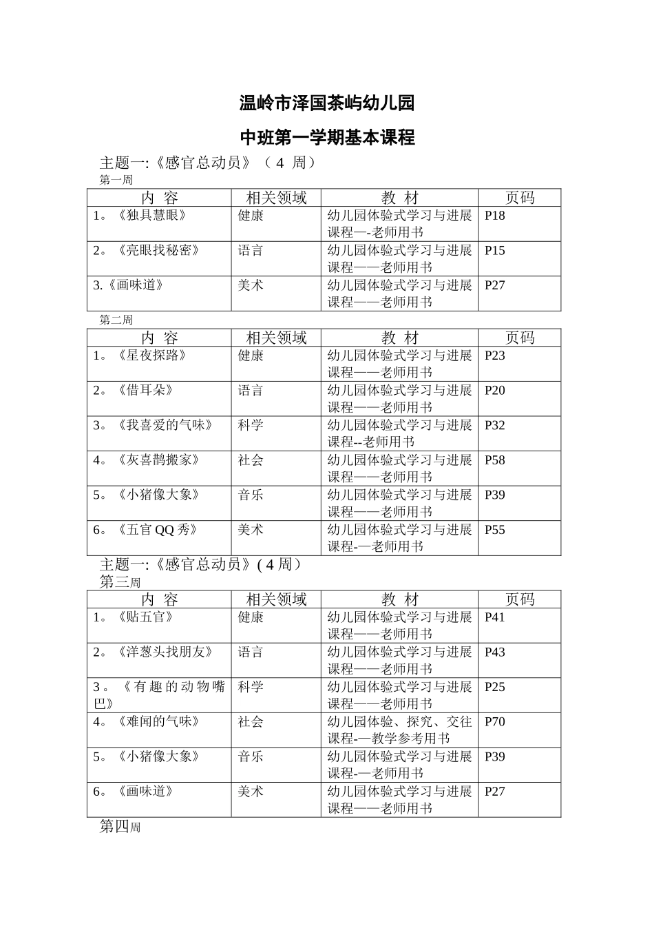 幼儿园中班教学进度表_第1页