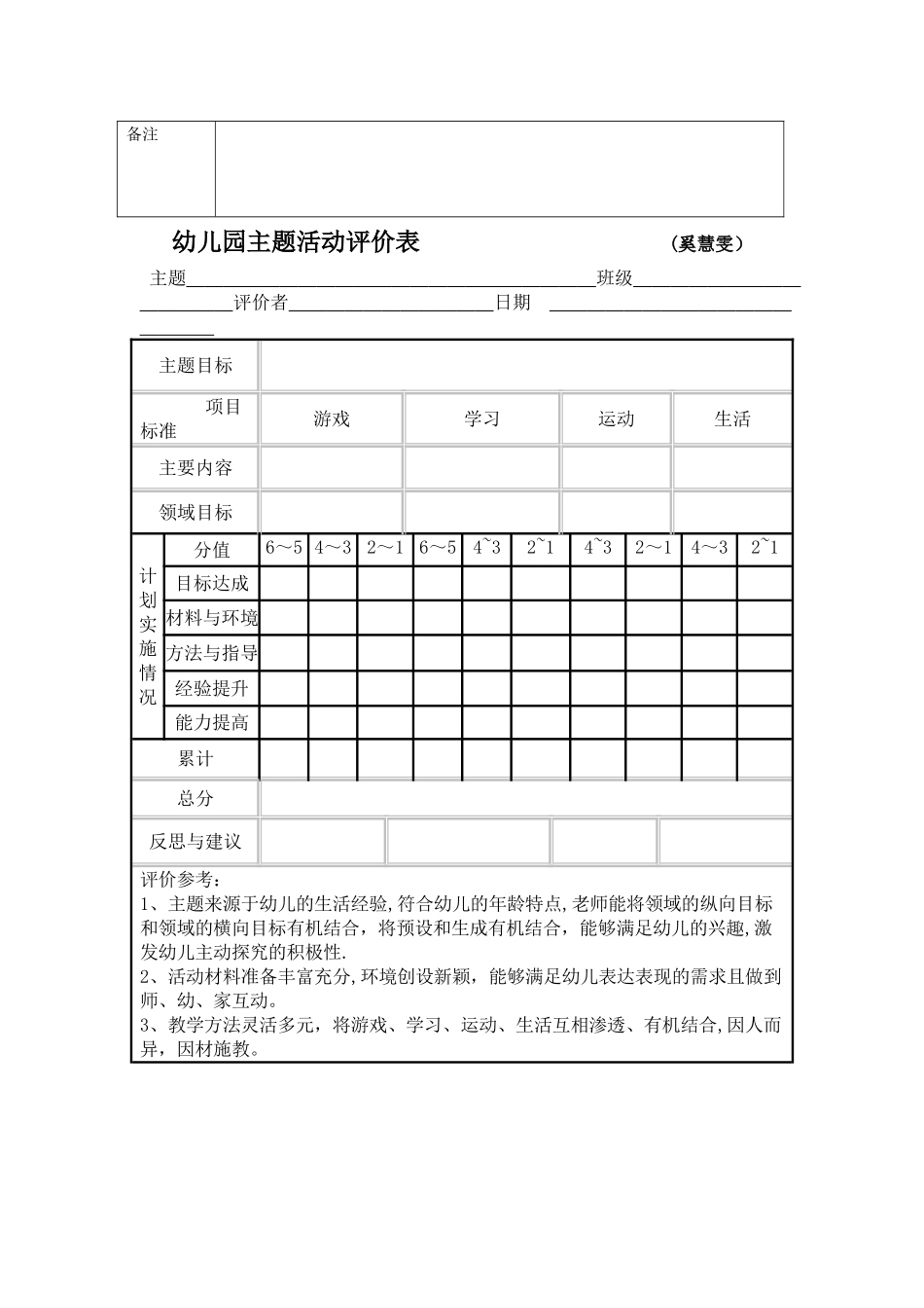 幼儿园主题活动评价表建议_第3页
