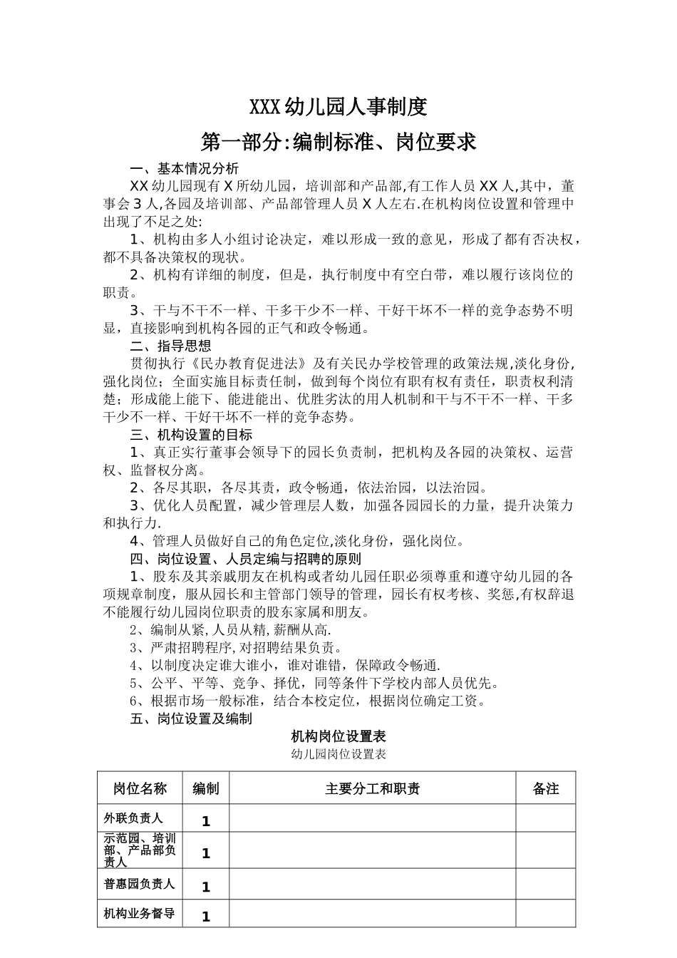 幼儿园人事制度模板_第1页