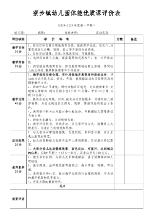 幼儿园优质课评价表