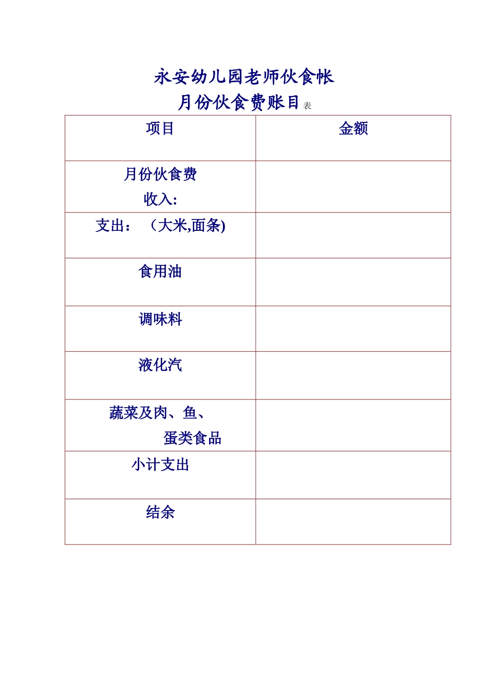 幼儿园伙食费账目表_第1页