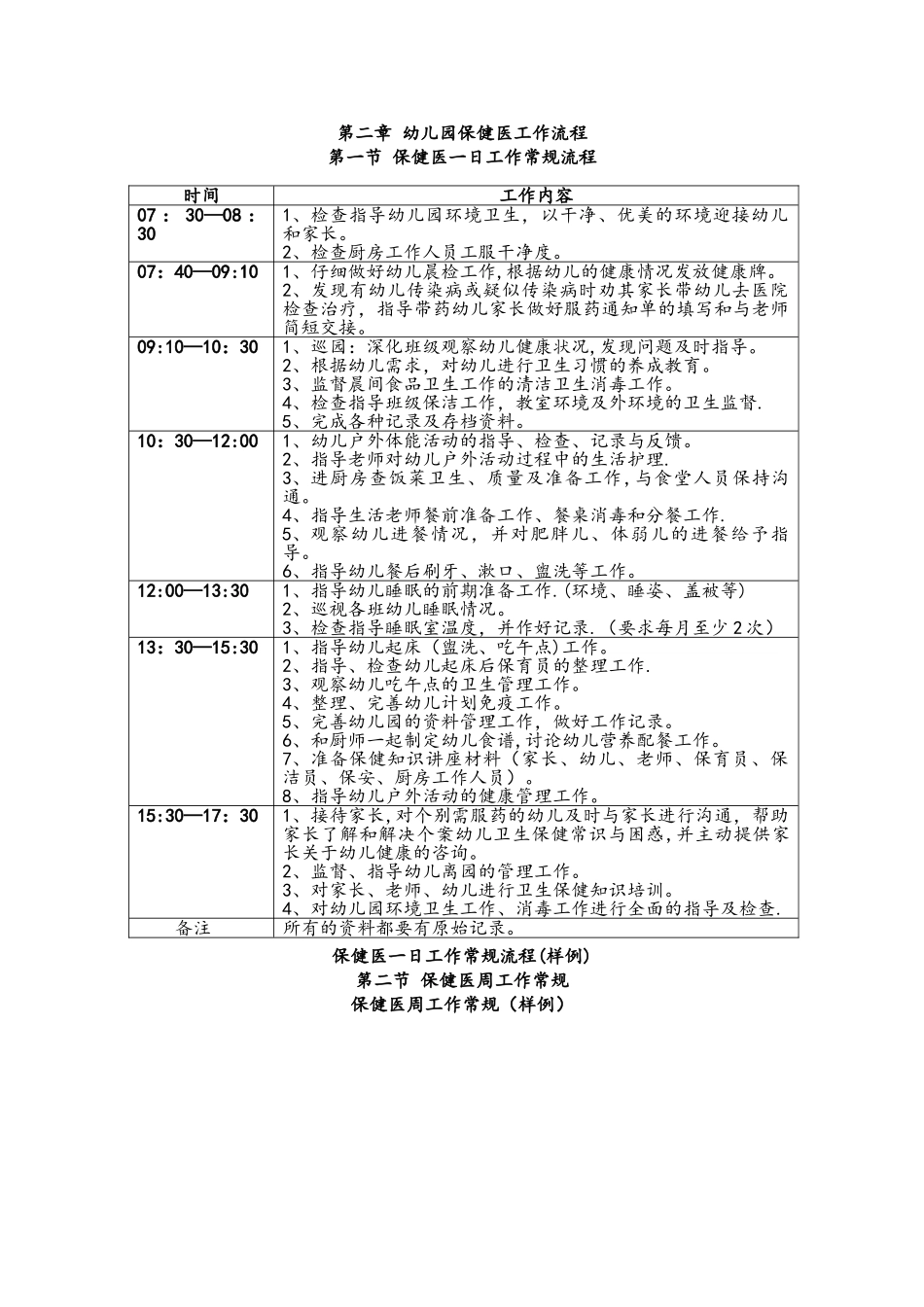 幼儿园保健医一日生活常规流程图_第1页