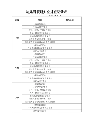 幼儿园假期安全排查记录表