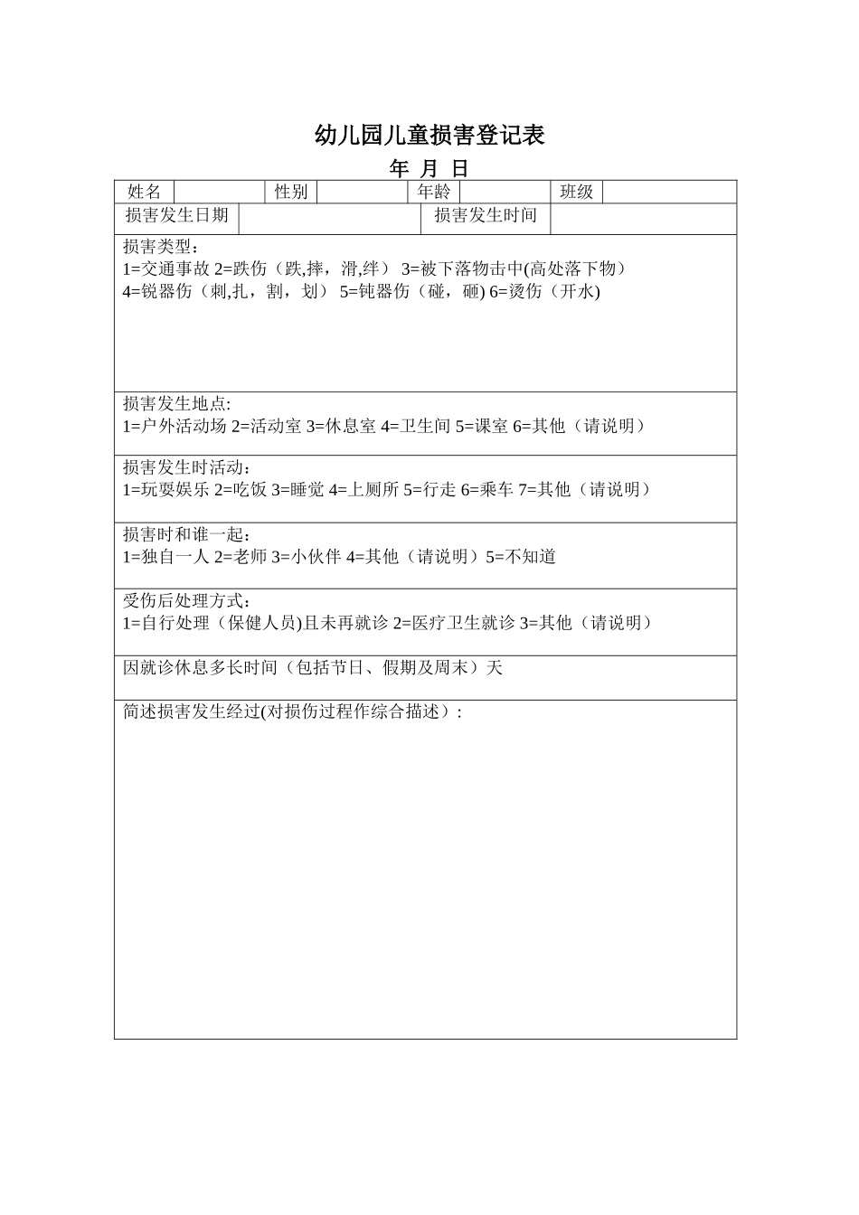 幼儿园儿童伤害登记表_第1页