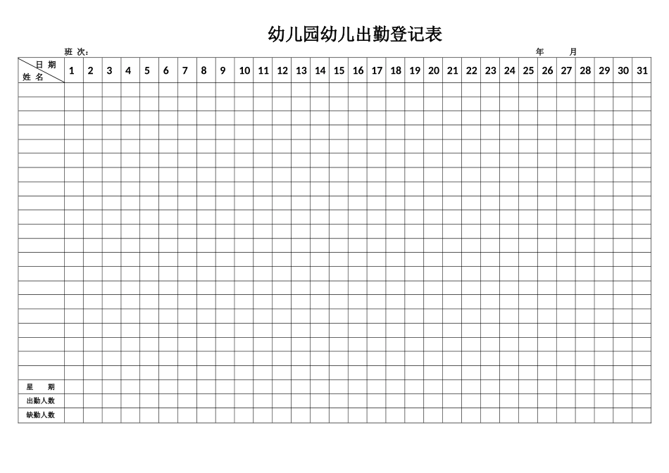 幼儿园儿童出勤登记表_第1页