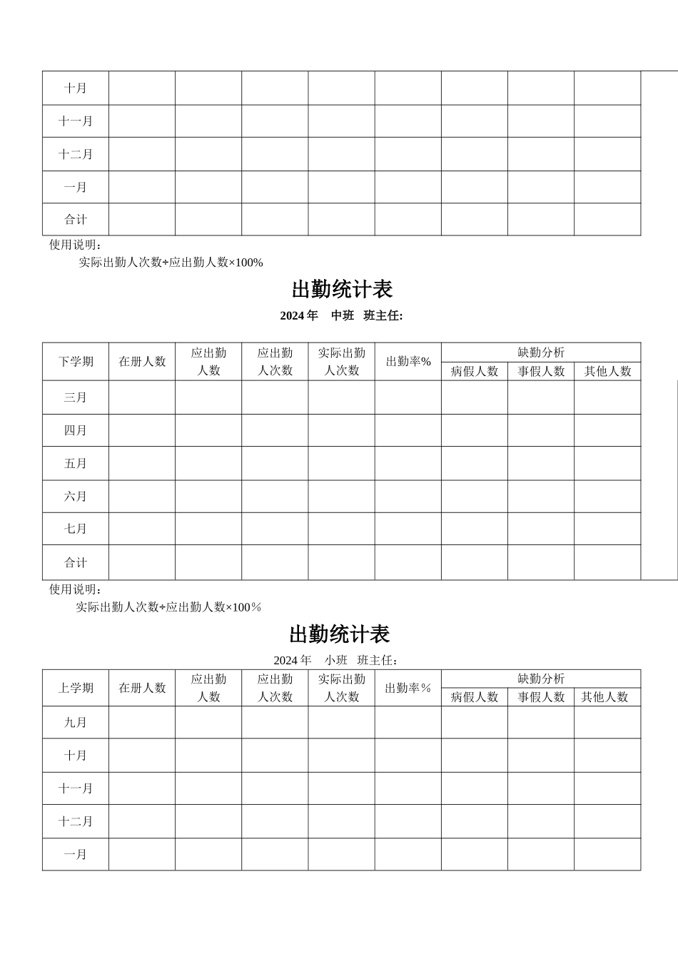 幼儿园出勤统计表_第2页