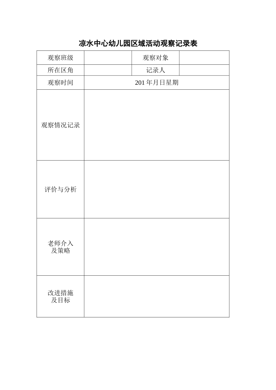 幼儿园区域活动观察记录表1_第1页