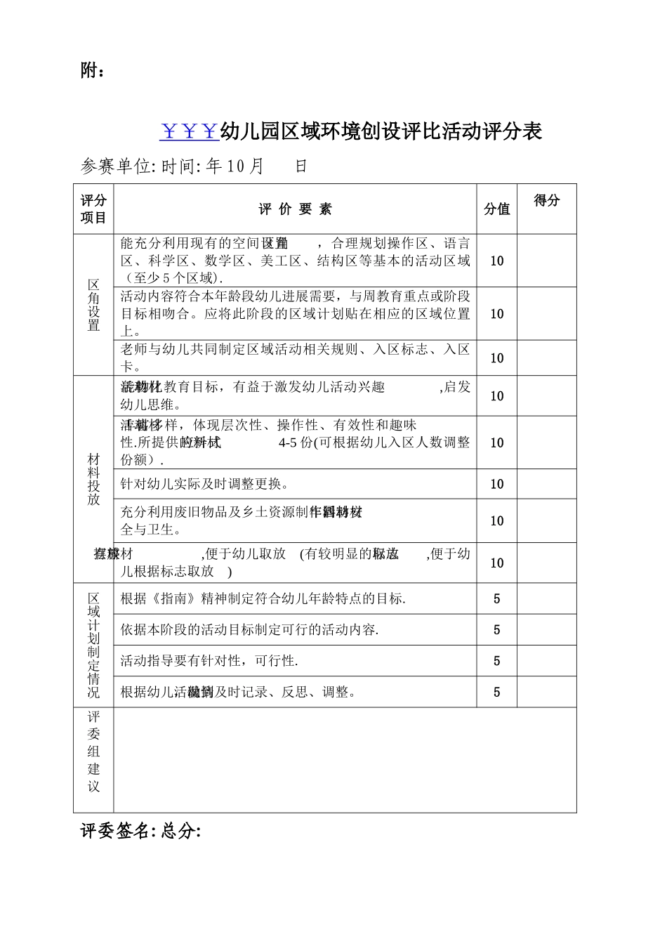 幼儿园区域评分表准表_第1页