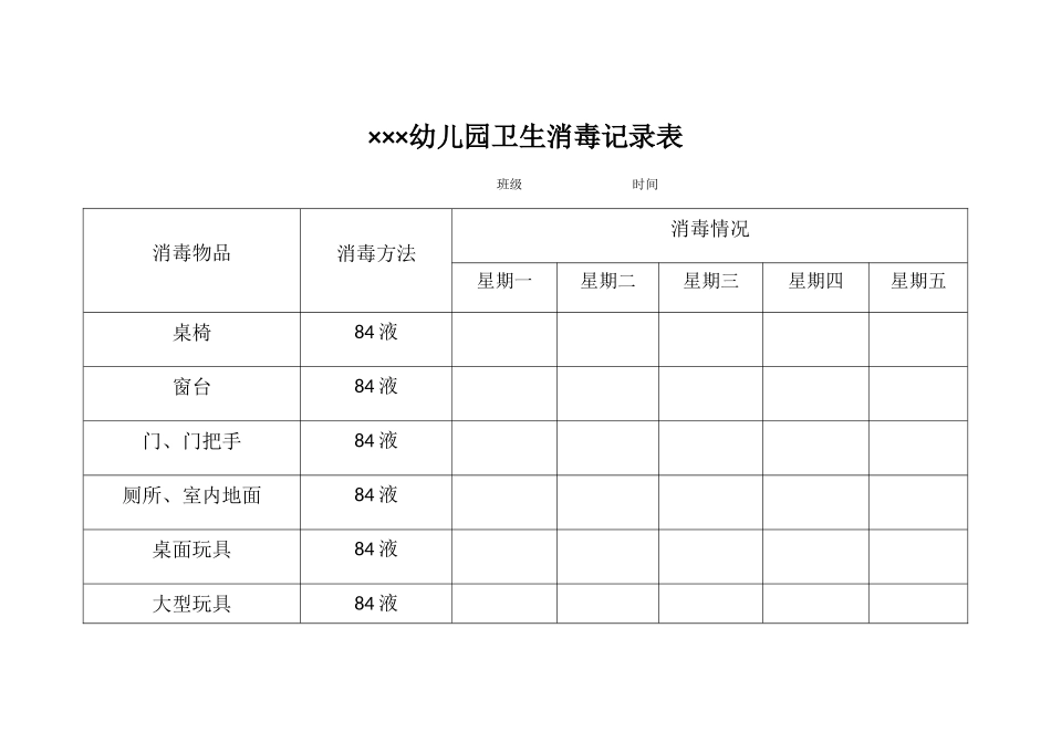 幼儿园卫生消毒记录表_第1页
