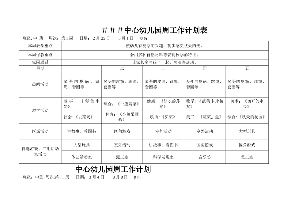 幼儿园周工作计划表_第1页