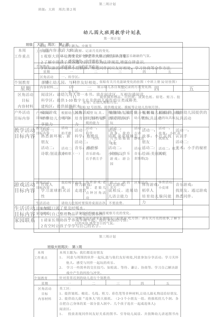 幼儿园周工作计划表-精华版_第1页