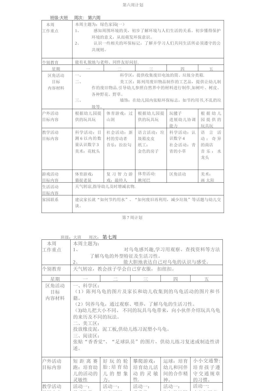 幼儿园周工作计划表-精华版_第3页