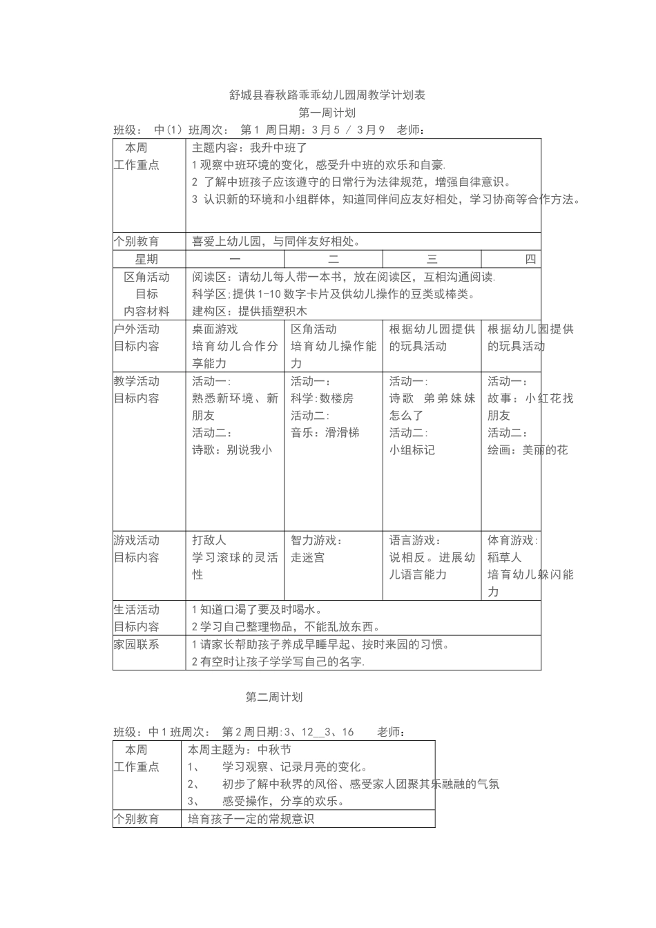 幼儿园周工作计划表[1]_第1页