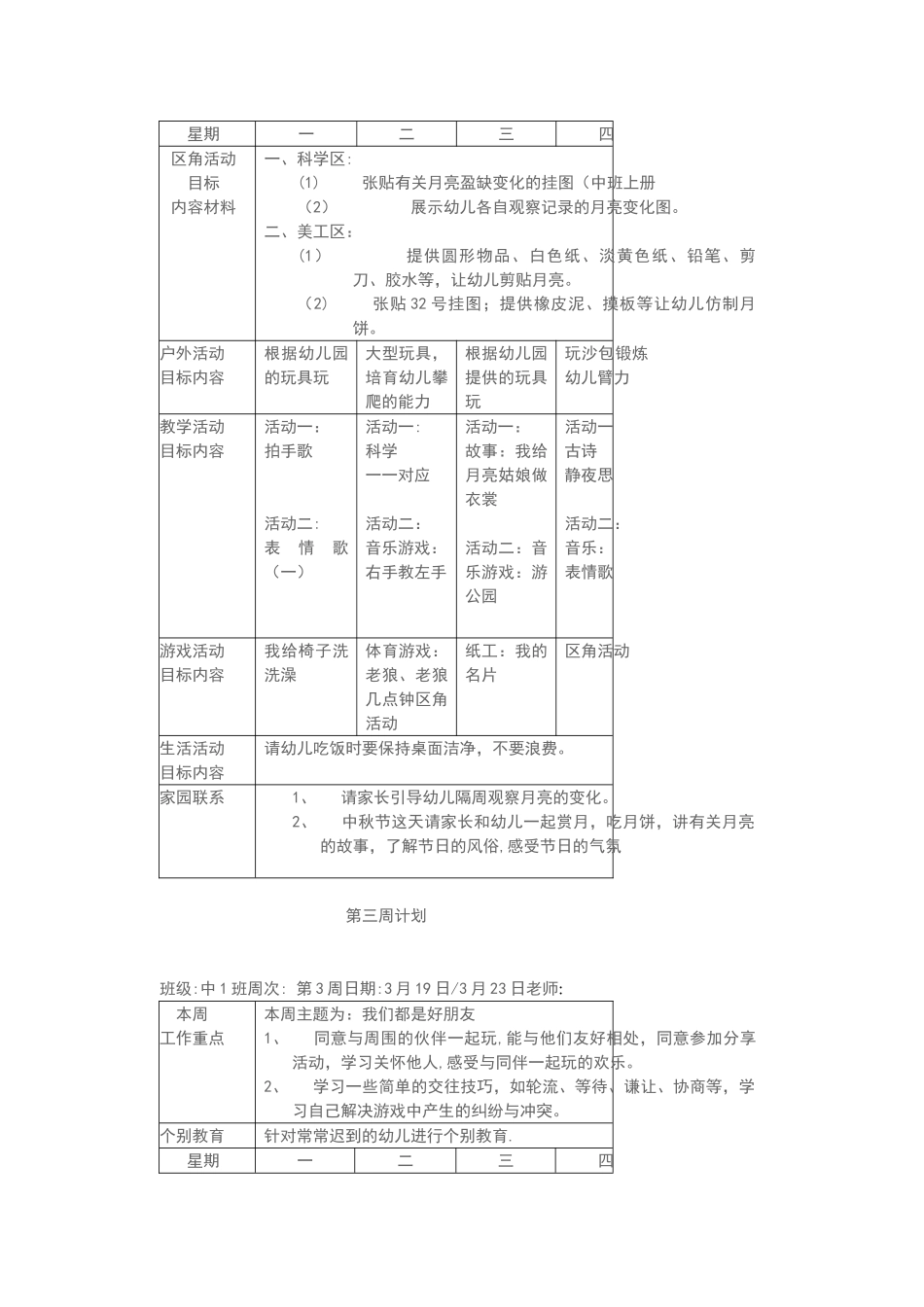幼儿园周工作计划表[1]_第2页