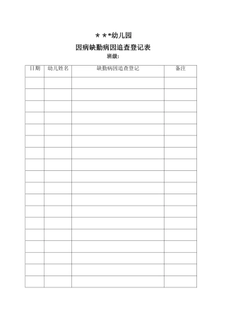 幼儿园因病缺勤病因追查登记表
