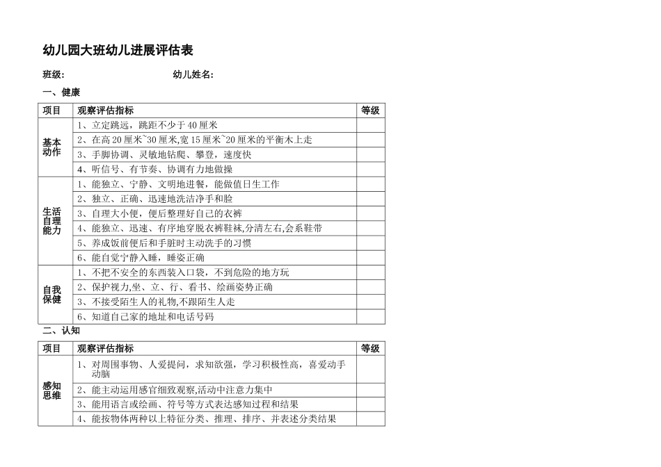 幼儿园大中小班幼儿发展评估表_第1页