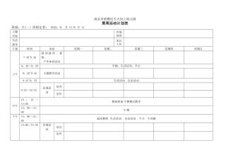 幼儿园大班中班小班一周活动计划表格
