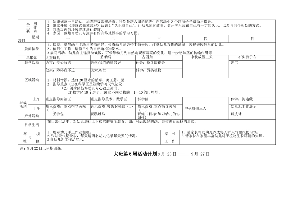 幼儿园大班周计划表秋季_第3页