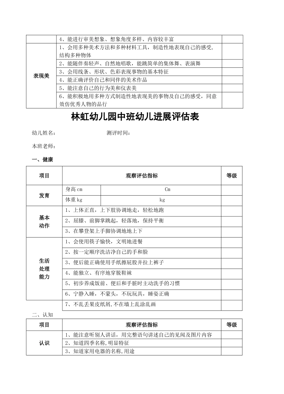 幼儿园大班幼儿发展评估表[定]_第3页