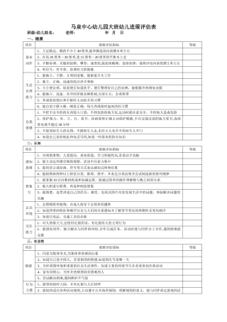 幼儿园大班幼儿发展评估表