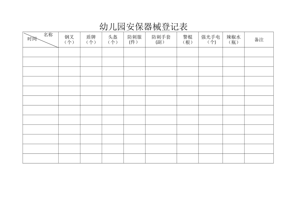 幼儿园安保器械登记表_第1页
