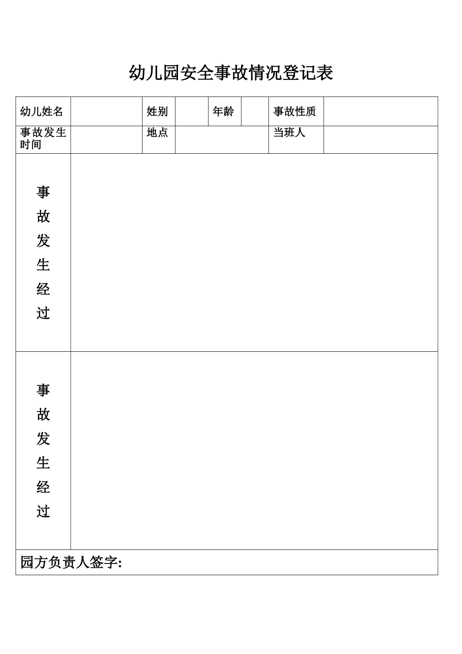 幼儿园安全事故情况登记表_第1页