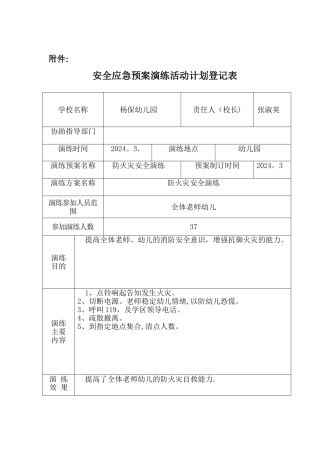 幼儿园安全应急预案演练活动计划登记表