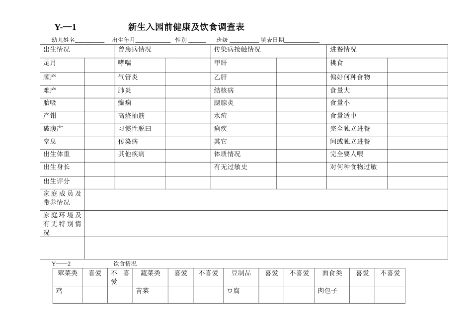 幼儿园实用常用表格_第1页