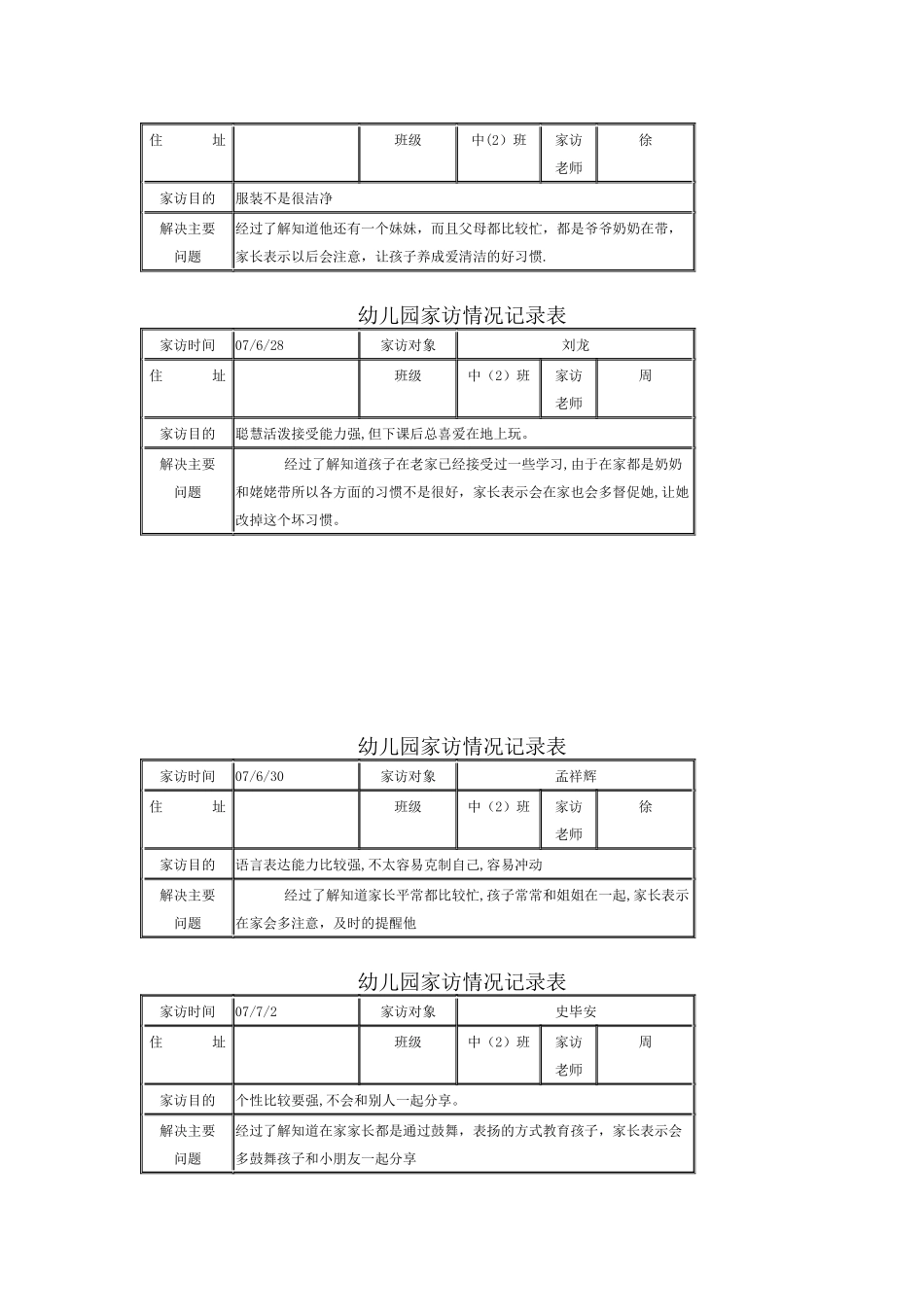幼儿园家访情况记录表_第3页