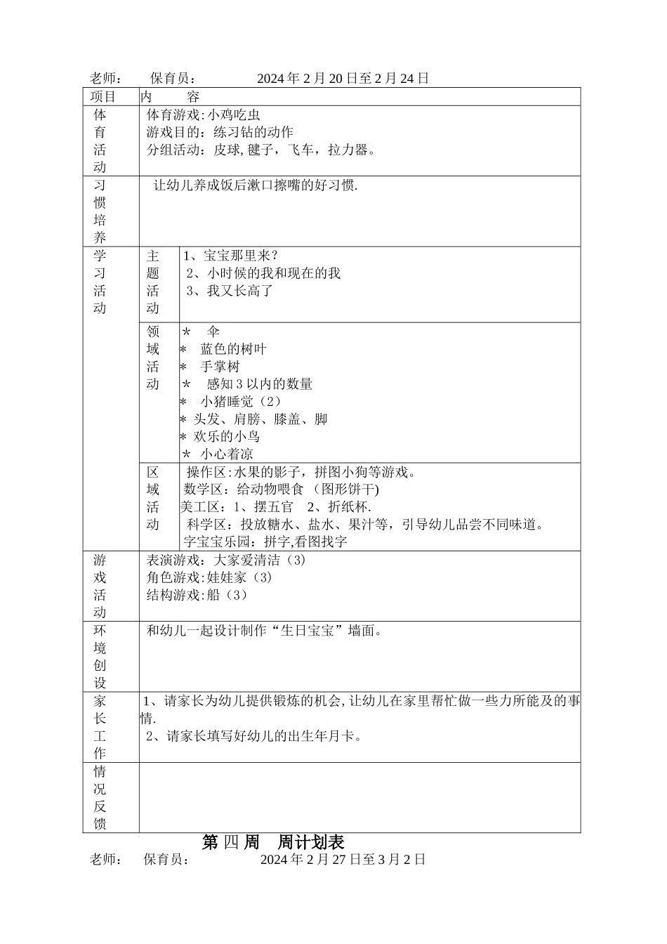 幼儿园小班下学期周计划_第3页