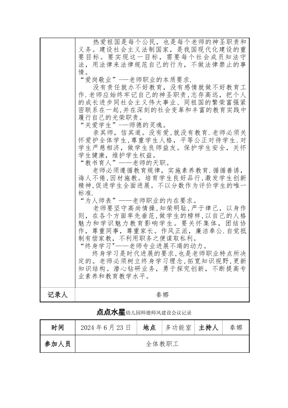 幼儿园师德师风会议记录表_第3页