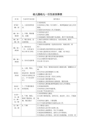幼儿园幼儿一日生活安排表