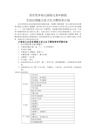 幼儿园幼儿生活自理能力及卫生习惯培养计划