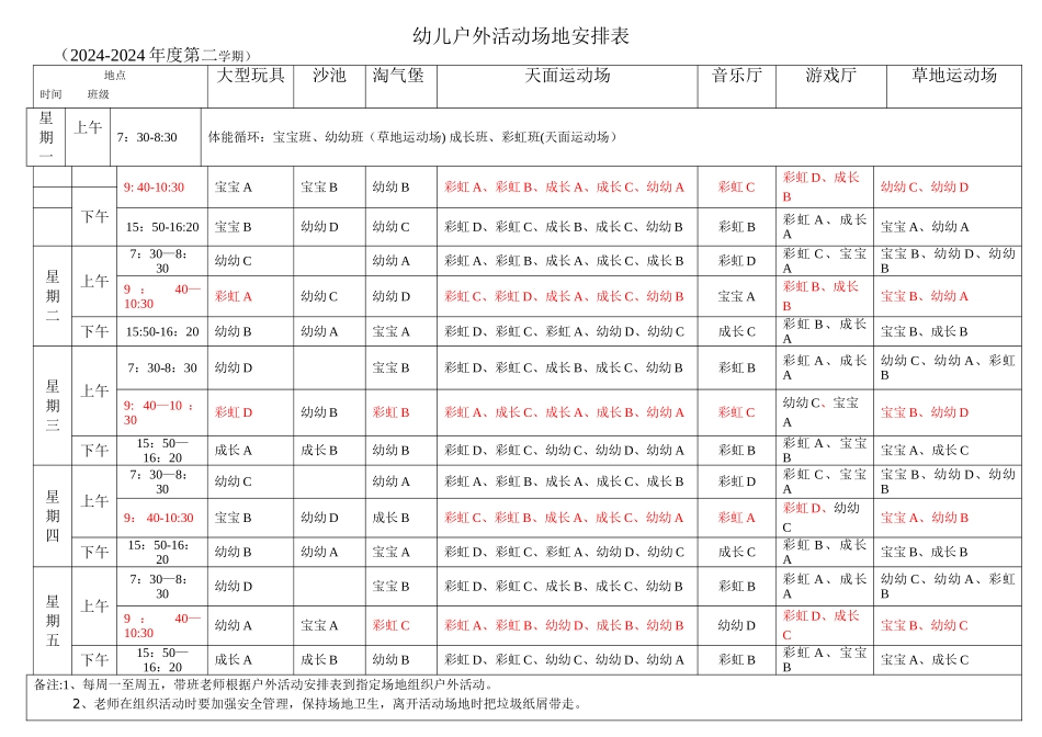 幼儿园户外场地安排表_第1页