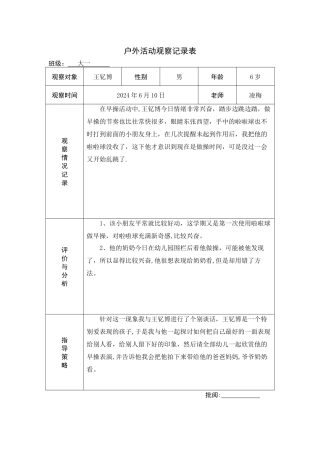 幼儿园户外活动观察记录表