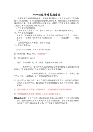 幼儿园招生活动奖励方案