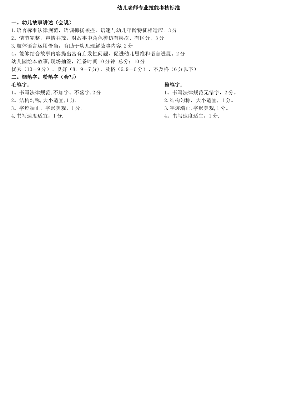 幼儿园教师专业技能考核标准_第1页