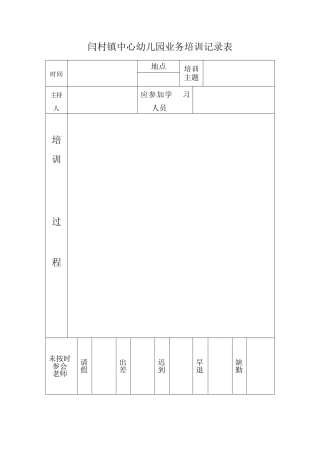 幼儿园教师培训记录表