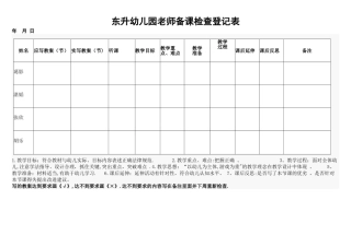 幼儿园教师备课检查登记表