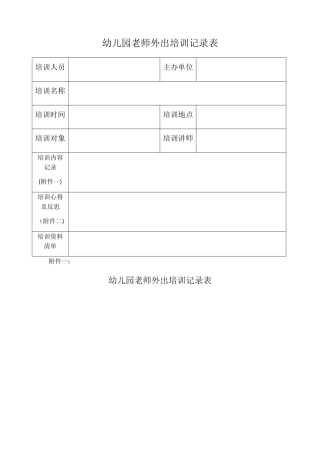 幼儿园教师外出培训记录表