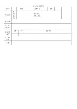 幼儿园教师招聘表