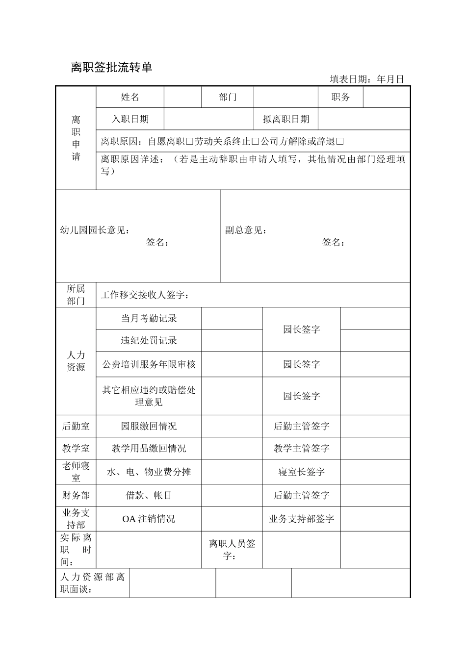 幼儿园教师离职签流程表_第1页